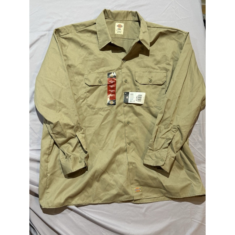 NWT Dickies 574 Work Shirt Mens 2XL Khaki Long Sleeve Button Down Original Fit